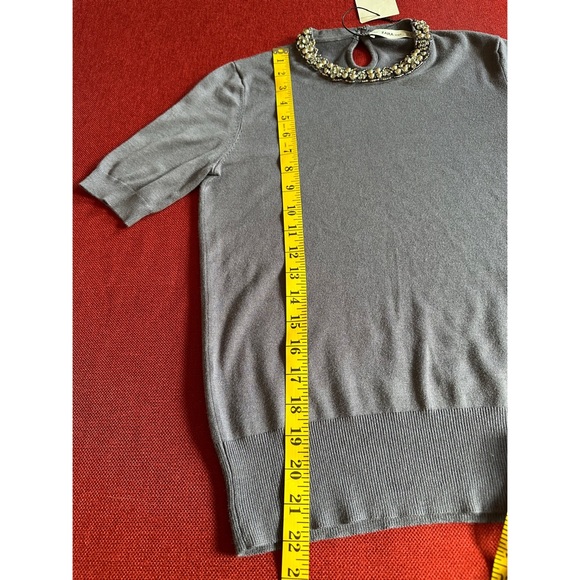 Zara knit short sleeve top with jeweled neckline, NWT, S - Picture 11 of 12